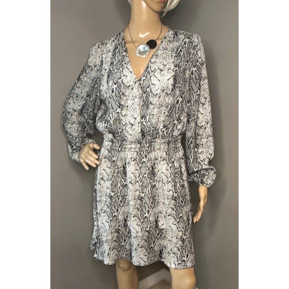 Banana Republic Petite L Snake Print Chiffon V-Neck Ruffle Fit & Flare Dress
